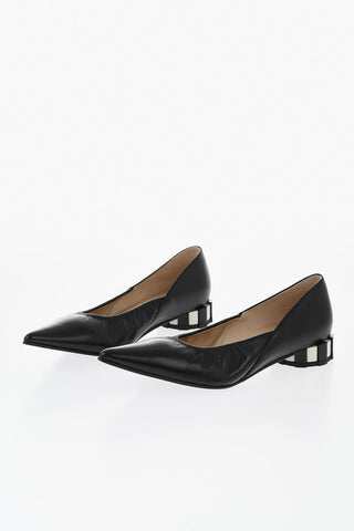 Leather Ballet Flats With Narrow Toe And 2cm Round Heel