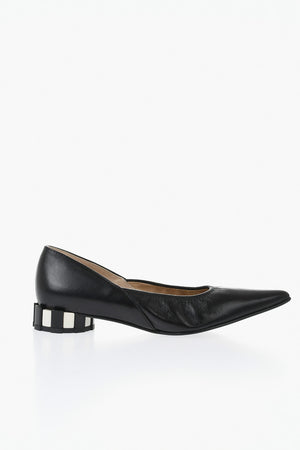 Leather Ballet Flats With Narrow Toe And 2cm Round Heel
