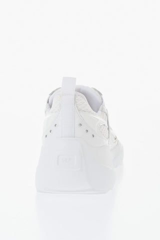 Sneakers Basse in Pelle e Mesh con Abbellimento Gioielli