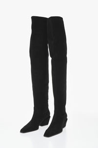 Stiefel Über Dem Knie Aus Wildleder BETTINA Mit Quadratischer Spitze Absatz 6.5cm
