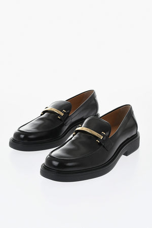 Brushed Leather Loafers With Gold Detail