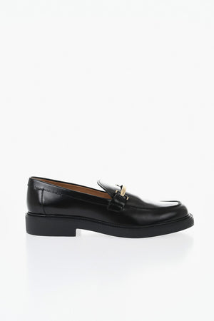 Brushed Leather Loafers With Gold Detail