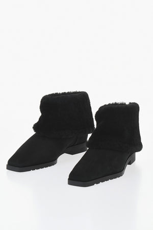 Stivaletti in Suede con Finitura in Shearling e Punta Squadrata