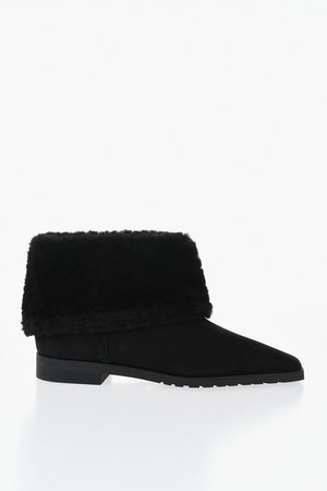 Stivaletti in Suede con Finitura in Shearling e Punta Squadrata