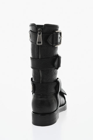 가죽 바이커 앵클부츠, 실버 버클 및 Vibram 솔