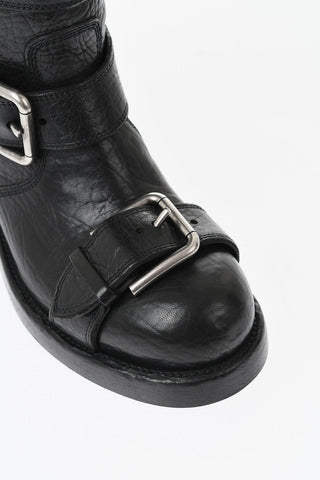 가죽 바이커 앵클부츠, 실버 버클 및 Vibram 솔