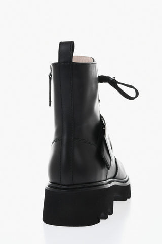 Leather Combat Boots With Track Sole