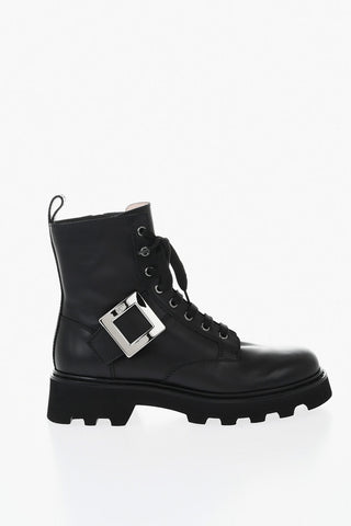 Leather Combat Boots With Track Sole