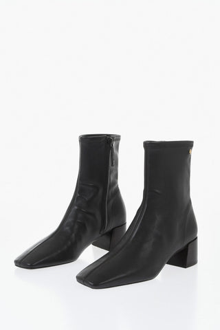 Leather Ankle Boots with Side Zip, Square Toe and 4.5 cm Heel