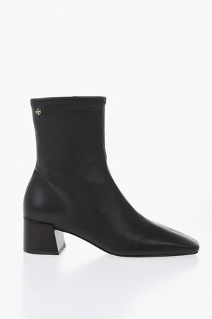 Stivaletti in Pelle con Zip Laterale e Punta Squadrata Tacco 4.5cm