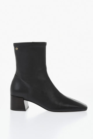 Leather Ankle Boots with Side Zip, Square Toe and 4.5 cm Heel