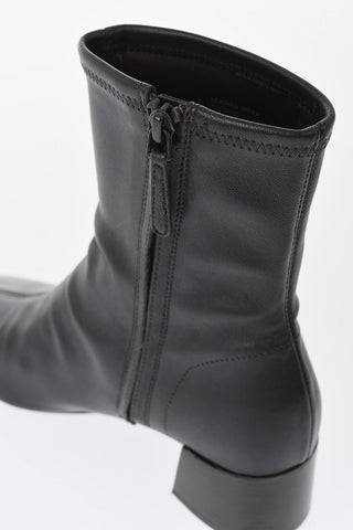 Leather Ankle Boots with Side Zip, Square Toe and 4.5 cm Heel