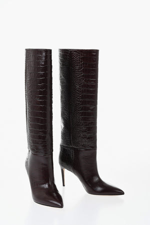 Crocodile-Effect Leather Boots With Stiletto Heel 9.5cm