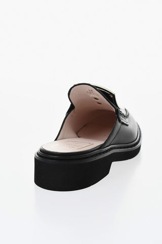 Leather Mules with Maxi Gold-Effect Front Plate