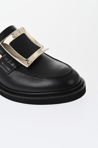 Leather Mules with Maxi Gold-Effect Front Plate