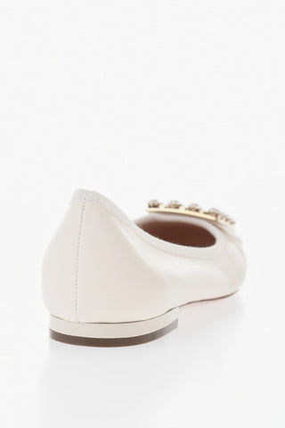 Leder-Ballerinas Mit Schmuckbesatz