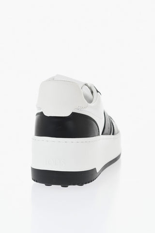Two-Tone Leather Low-Top Sneakers With 5 cm Platform