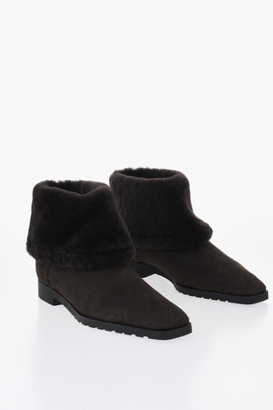 Stivaletti in Suede con Finitura in Shearling e Punta Squadrata