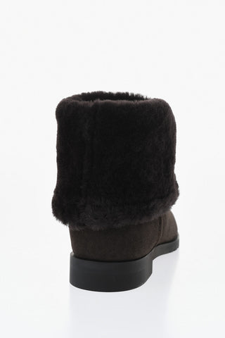 Suede Ankle Boots With Shearling Trim And Square Toe