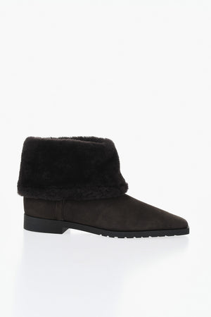Stivaletti in Suede con Finitura in Shearling e Punta Squadrata