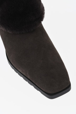 Suede Ankle Boots With Shearling Trim And Square Toe