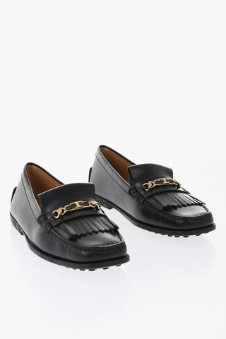 Kiltie-Mokassins aus Leder mit goldenem Metalldetail und quadratischer Spitze