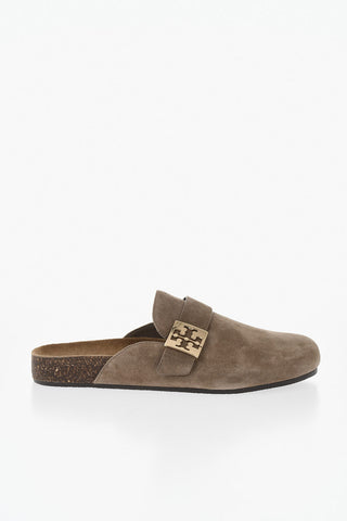 Suede Mules with Gold Buckle