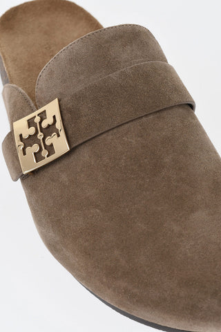 Suede Mules with Gold Buckle