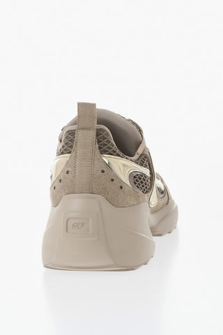Sneakers Basse in Pelle e Mesh con Abbellimento Gioielli