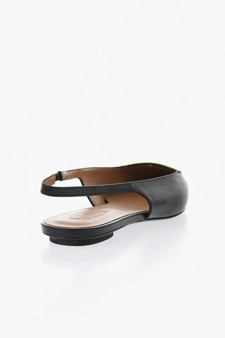 Leather Pointed-Toe Slingback Ballet Flats With Gold Detail