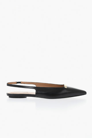 Leather Pointed-Toe Slingback Ballet Flats With Gold Detail