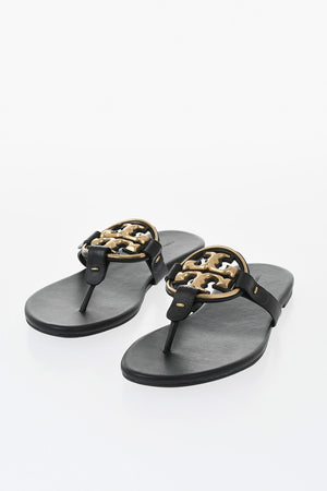Leather Thong Sandals with Logo Detail