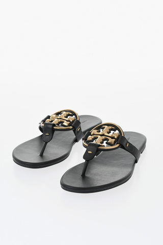 Leather Thong Sandals with Logo Detail