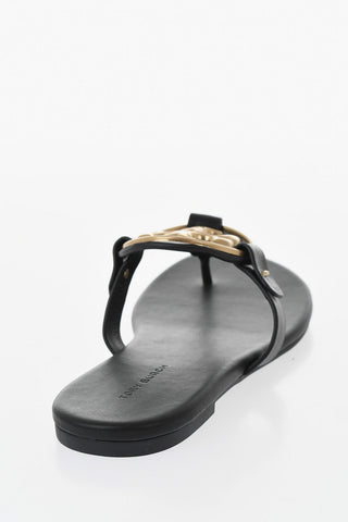Leather Thong Sandals with Logo Detail