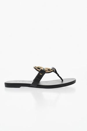 Leather Thong Sandals with Logo Detail