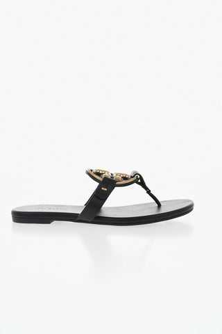 Leather Thong Sandals with Logo Detail
