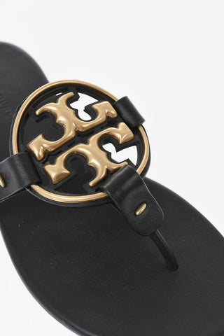 Leather Thong Sandals with Logo Detail