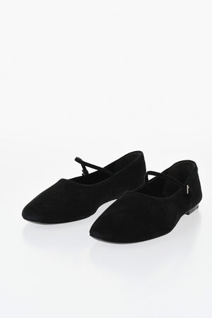 Solid-Color Suede Mary Jane Ballerinas