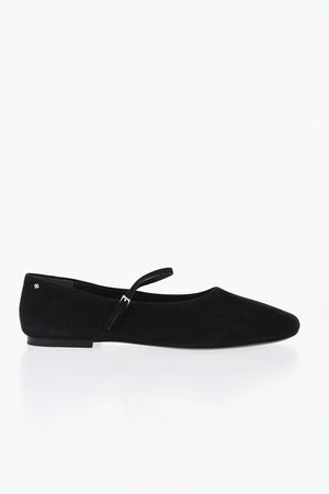 Solid-Color Suede Mary Jane Ballerinas