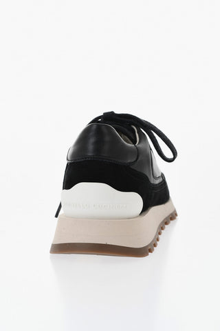 Sneakers Basse in Suede e Pelle con Strass e Suola a Contrasto
