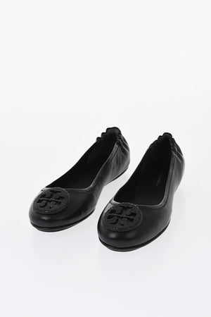 Solid-Color Leather Ballet Flats with Crystal-Embellished Detail