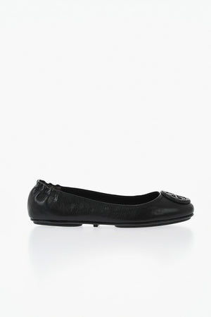 Solid-Color Leather Ballet Flats with Crystal-Embellished Detail