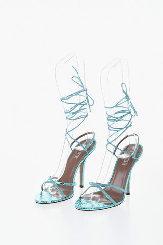 Lace-Up Sandals LINDA Metallic Python-Effect Leather Heel 12 cm