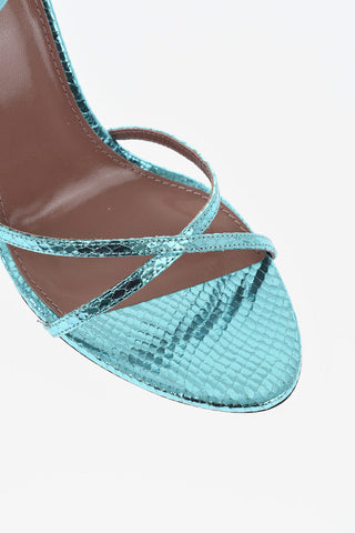 Lace-Up Sandals LINDA Metallic Python-Effect Leather Heel 12 cm