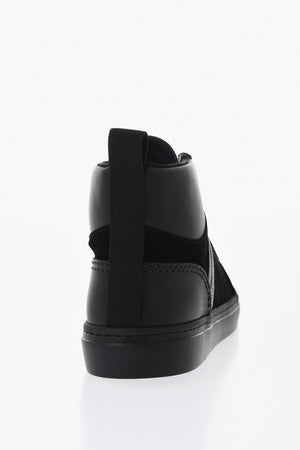 High-Top Leather and Suede Sneakers with Side Rhinestones