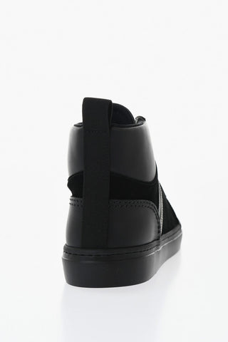 Sneakers Alte in Pelle e Suede con Strass Laterali