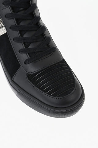 Sneakers Alte in Pelle e Suede con Strass Laterali