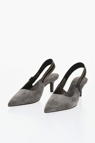 Slingback in Suede a Punta Point con Strass 7cm