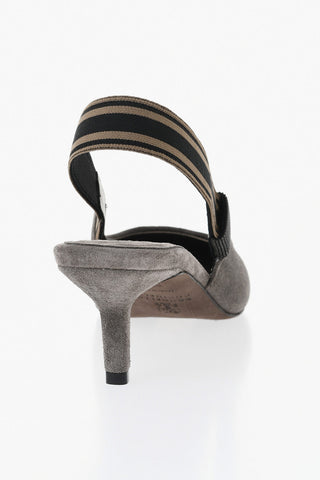 Slingback in Suede a Punta Point con Strass 7cm