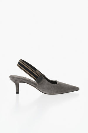 Suede Pointed-Toe Slingback With Rhinestones 7cm